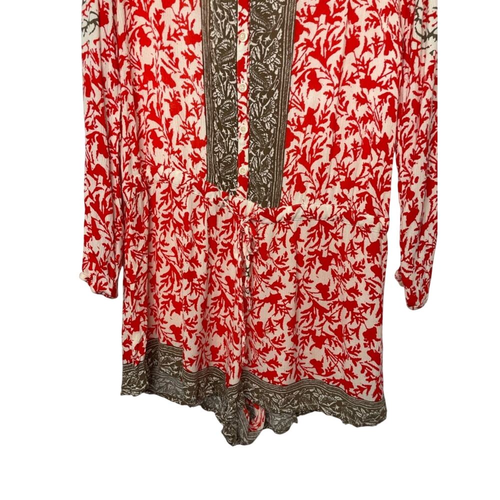 Free People Red & Cream Long-Sleeve Floral Romper M - Picture 4 of 9